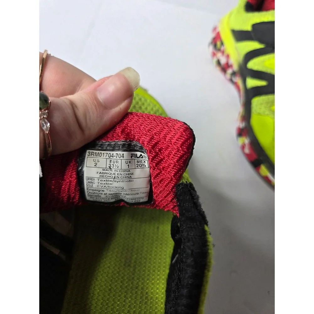 Fila Kids Neon Yellow Black Red‎ Athletic Sneakers 3RM01704-704 Size 2